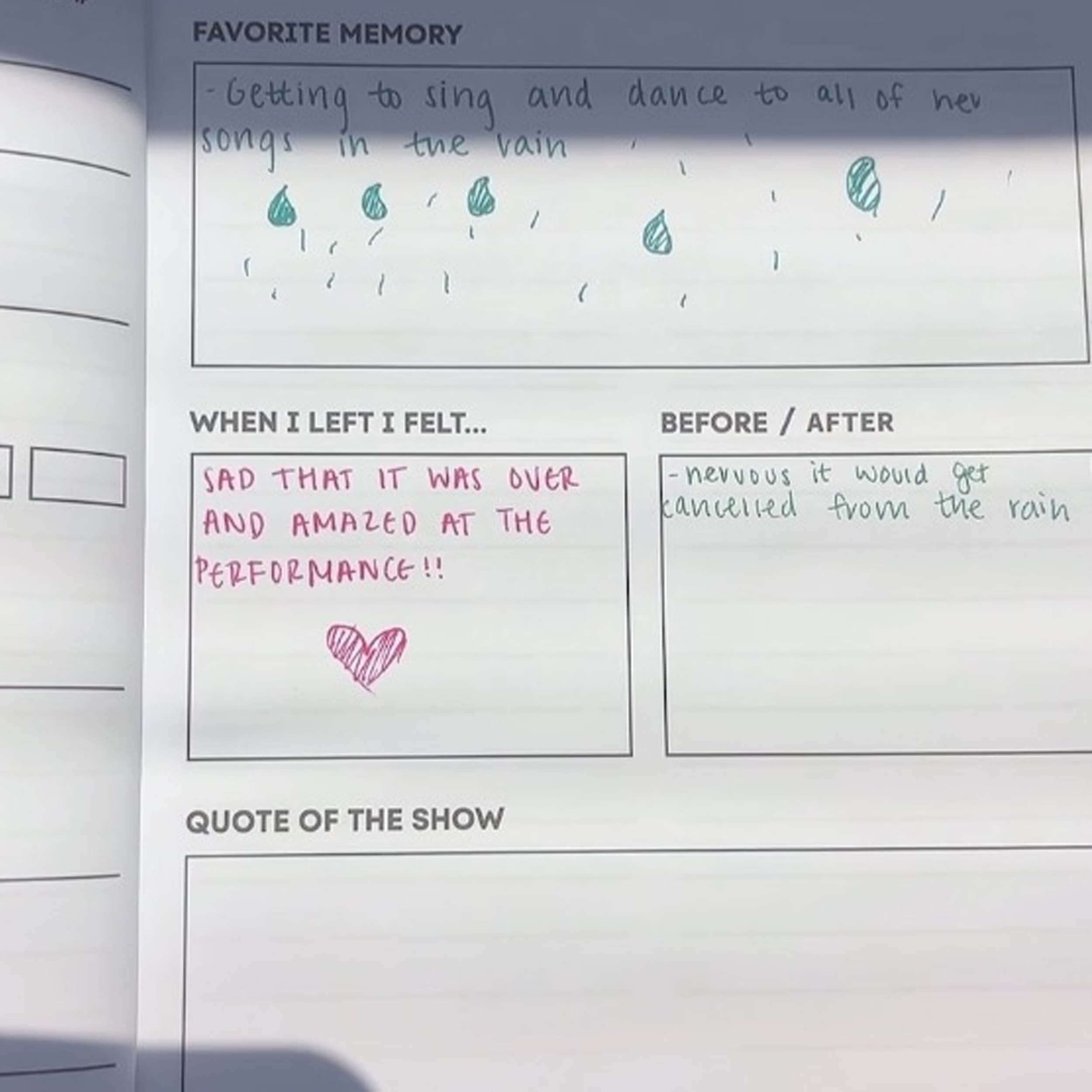 Example of the use of the concert journal for music fans
