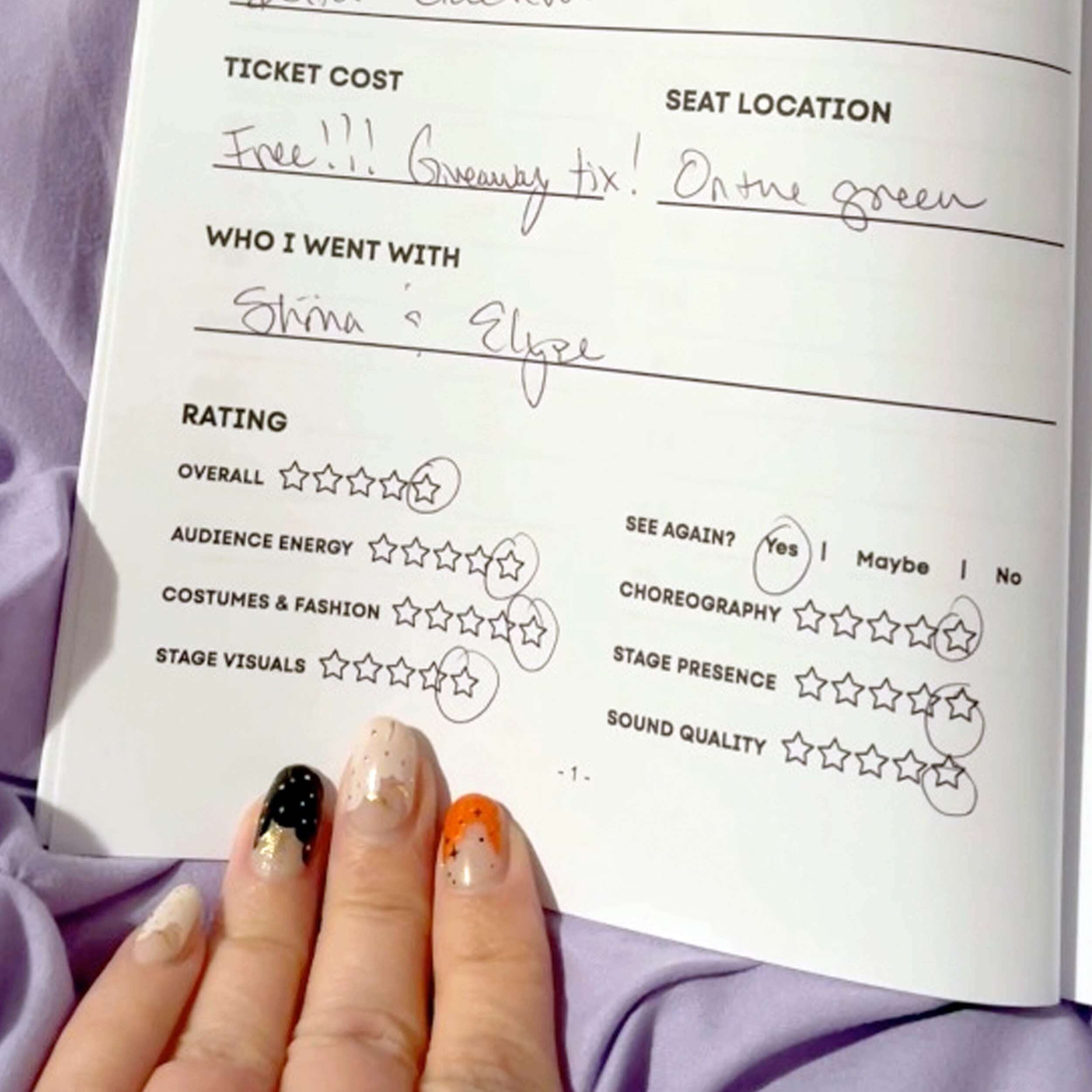 Filling Out Concerts Remembered Journal Example