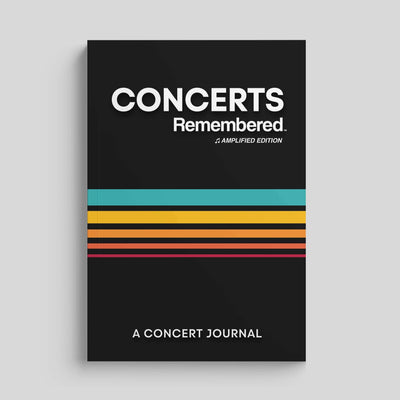 Concerts Remembered Amplified Edition journal cover showcasing a modern design with vibrant stripes.