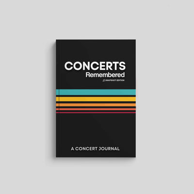 Cover of Concerts Remembered: Snapshot Edition concert journal in sleek black design.
